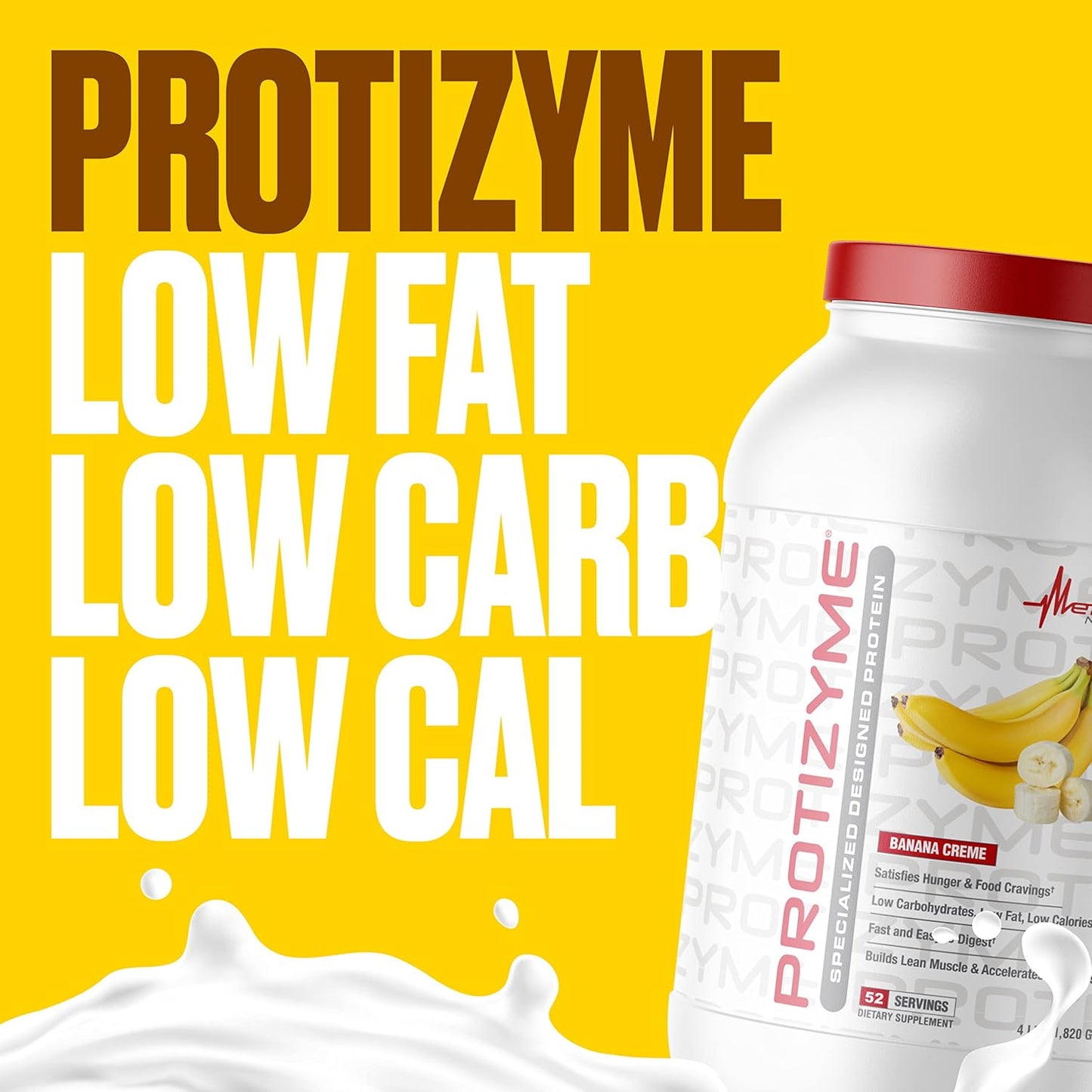 High Protein Low Carb Whey Protein Powder with Digestive Enzymes and Vitamins - 4lb