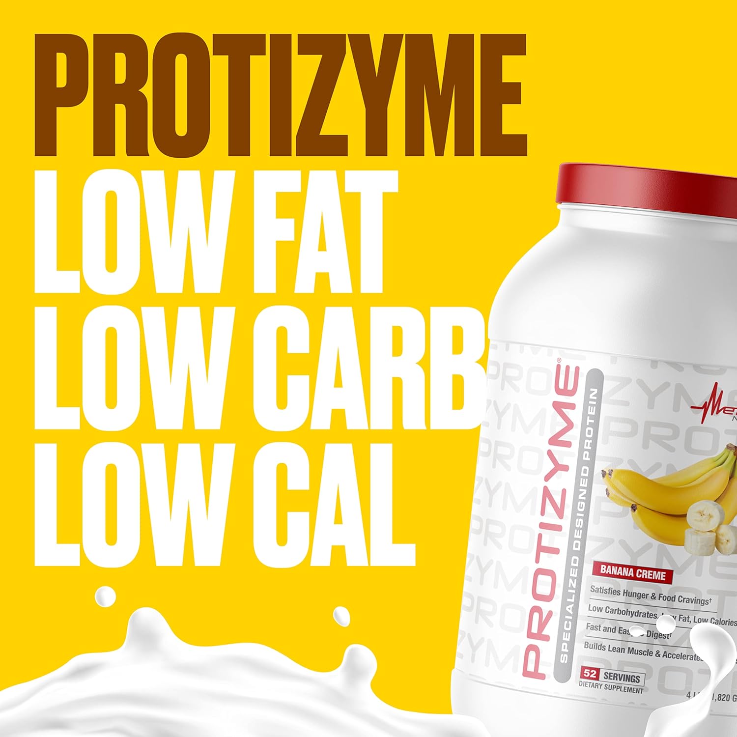 High Protein Low Carb Whey Protein Powder with Digestive Enzymes and Vitamins - 4lb