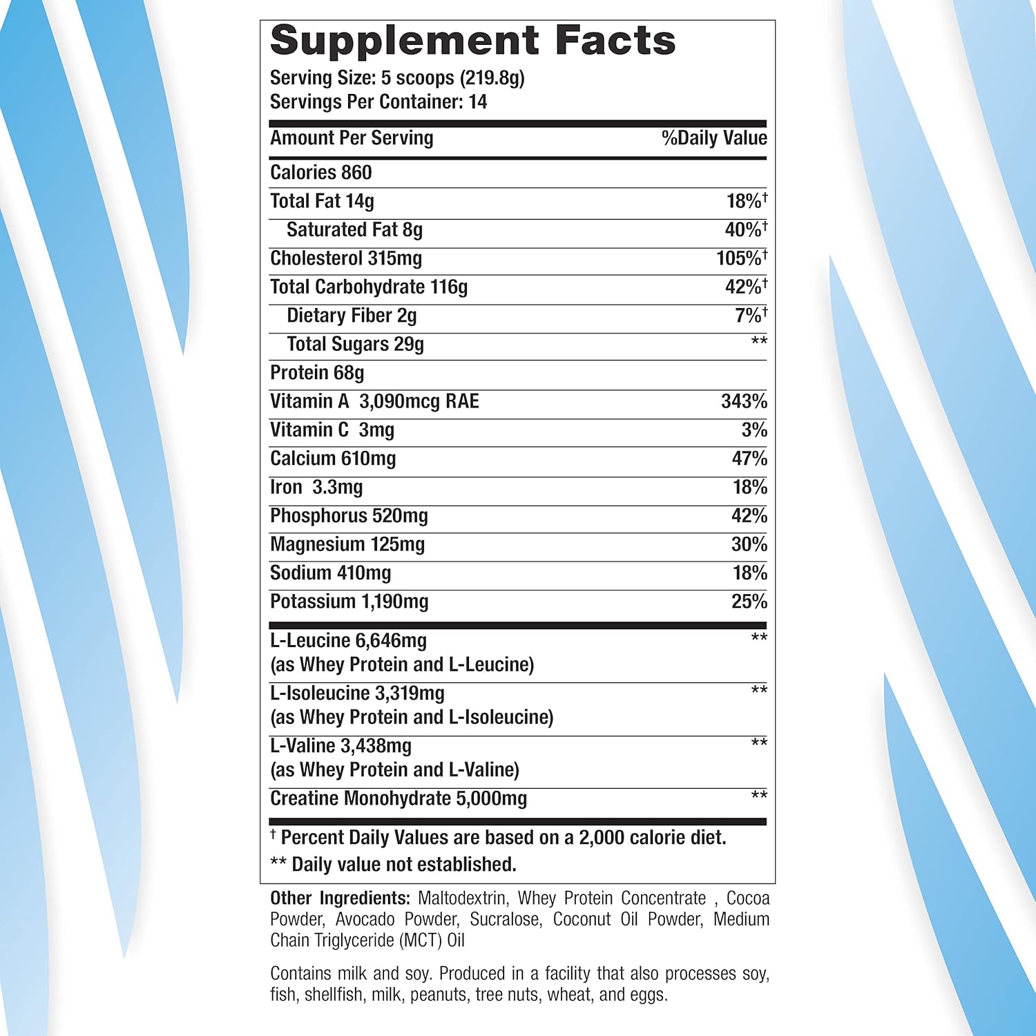 High Protein Mass Gainer with Avocado & Coconut Oil Powder - Chocolate Flavor - 7lb Bag