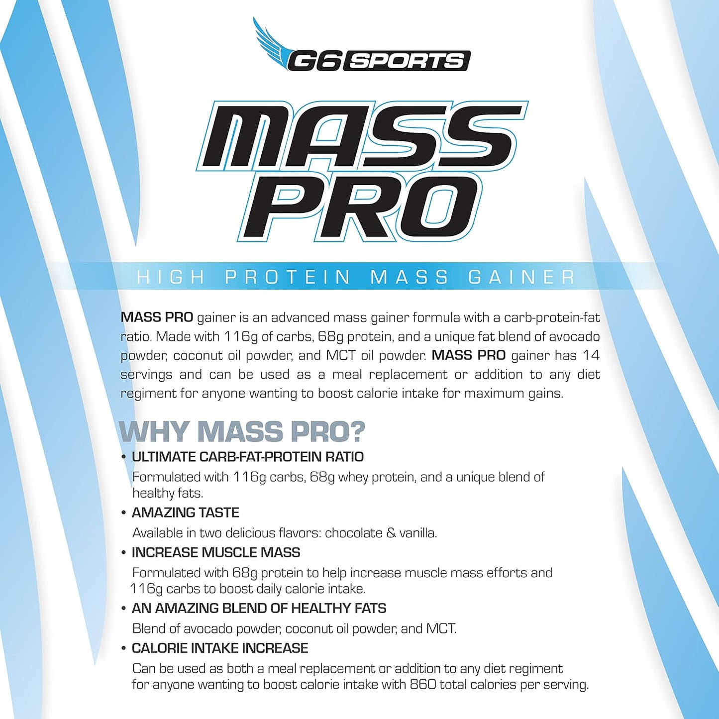 High Protein Mass Gainer with Avocado & Coconut Oil Powder - Chocolate Flavor - 7lb Bag