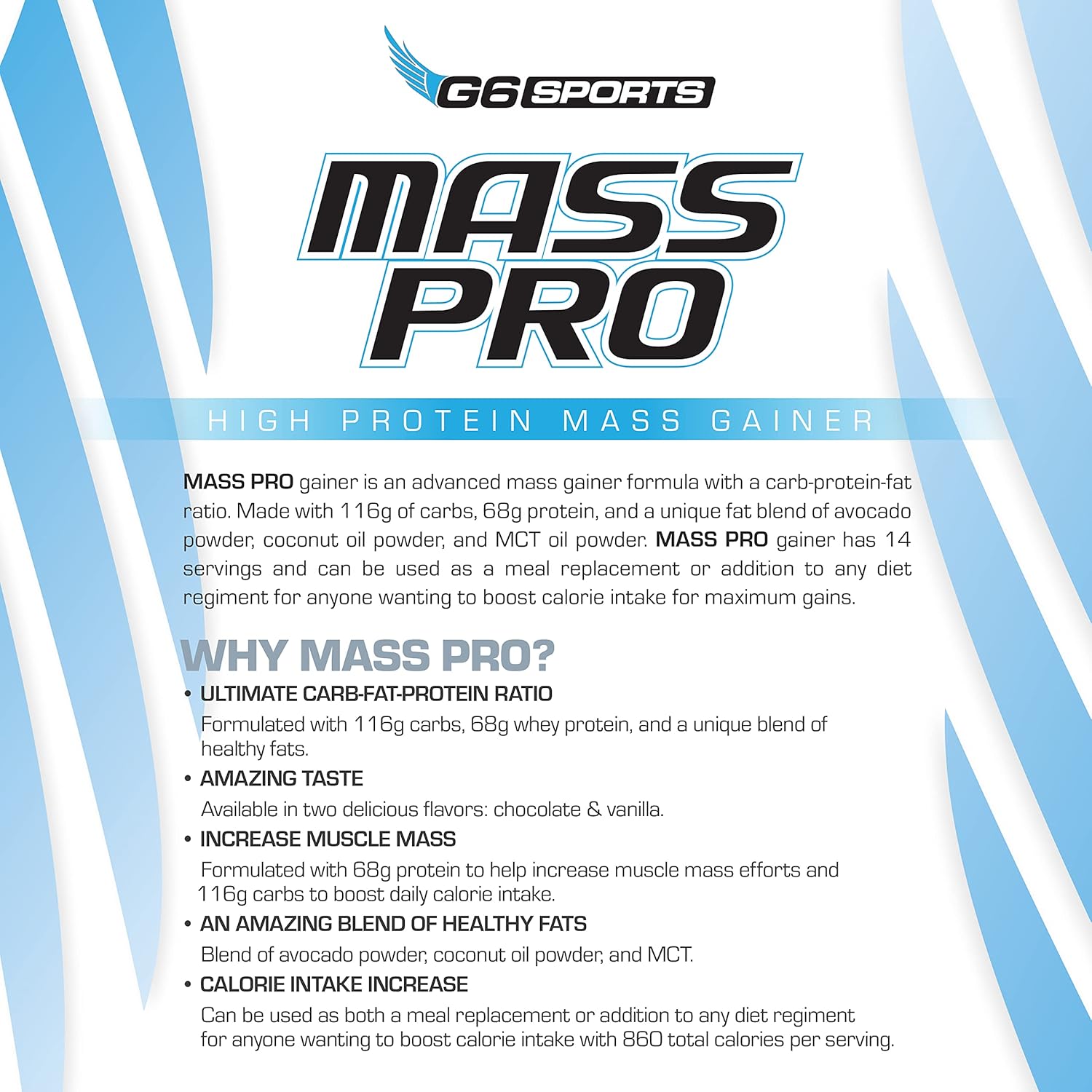High Protein Mass Gainer with Avocado & Coconut Oil Powder - Chocolate Flavor - 7lb Bag