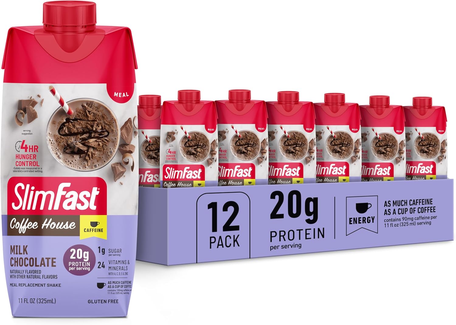 High Protein Meal Replacement Shake - SlimFast Milk Chocolate Shake with 20g Protein, Low Carb, Low Sugar, 24 Vitamins and Minerals - 11 Fl Oz Ready to Drink (Pack of 12)