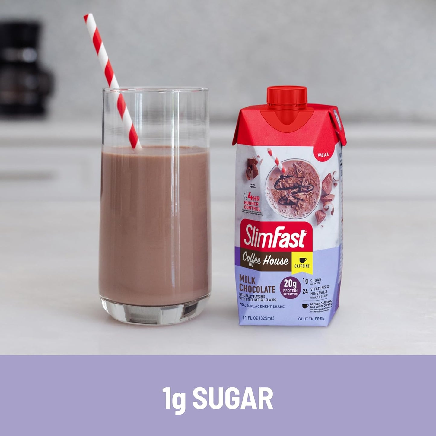 High Protein Meal Replacement Shake - SlimFast Milk Chocolate Shake with 20g Protein, Low Carb, Low Sugar, 24 Vitamins and Minerals - 11 Fl Oz Ready to Drink (Pack of 12)