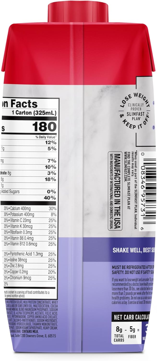 High Protein Meal Replacement Shake - SlimFast Milk Chocolate Shake with 20g Protein, Low Carb, Low Sugar, 24 Vitamins and Minerals - 11 Fl Oz Ready to Drink (Pack of 12)