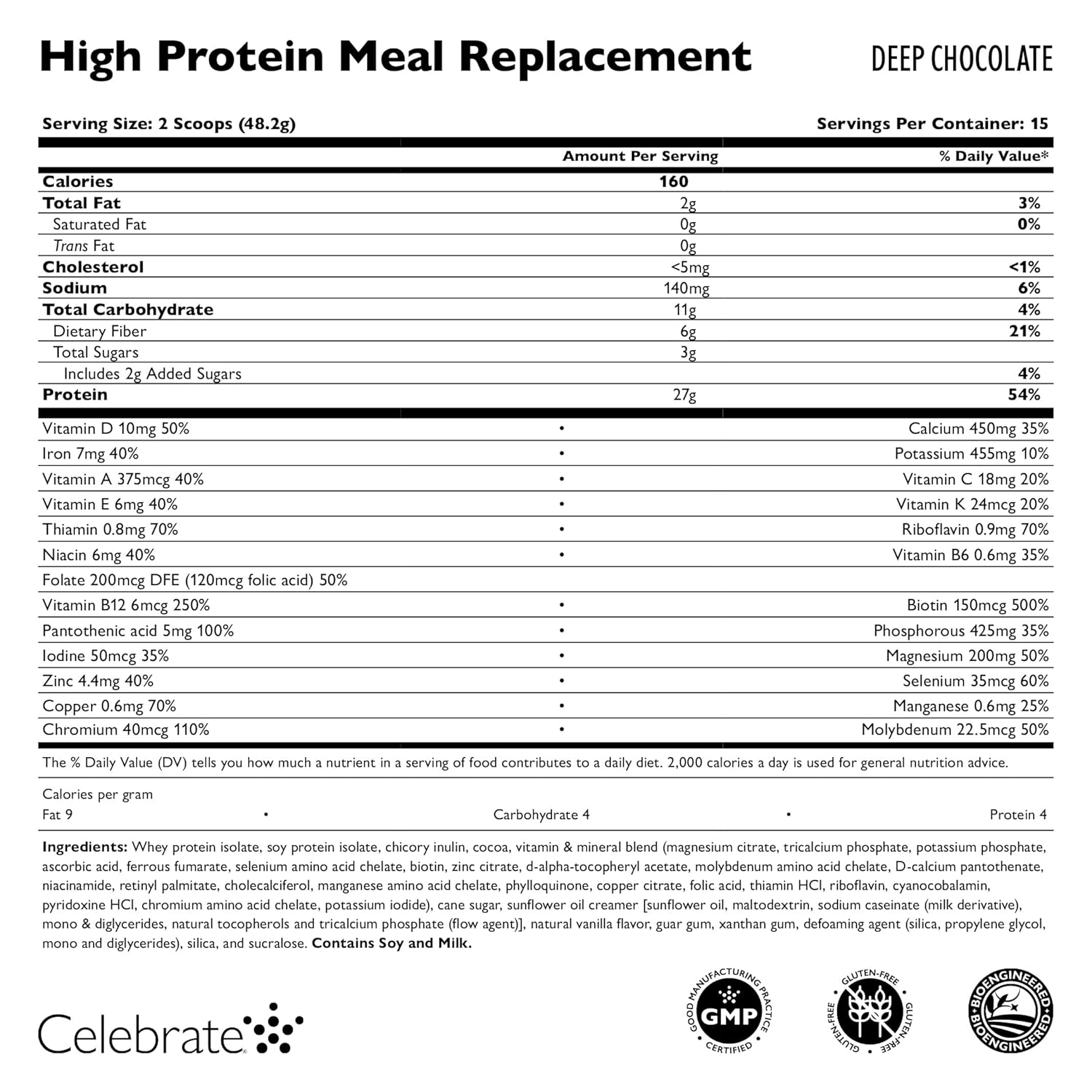 High Protein Meal Replacement Shake for Bariatric Patients - Deep Chocolate, 27g Protein, 6g Fiber - 15 Servings