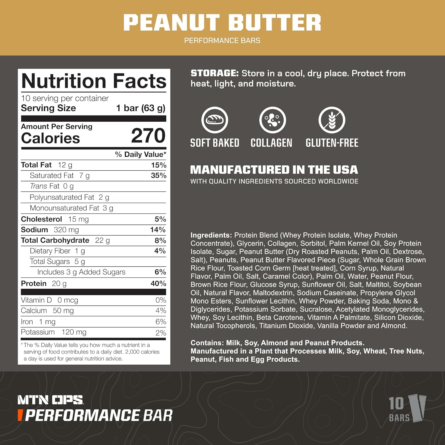 High Protein Peanut Butter Bliss Bars with Whey Isolate & Concentrate, Collagen, Low Sugar, Gluten Free - Pack of 10