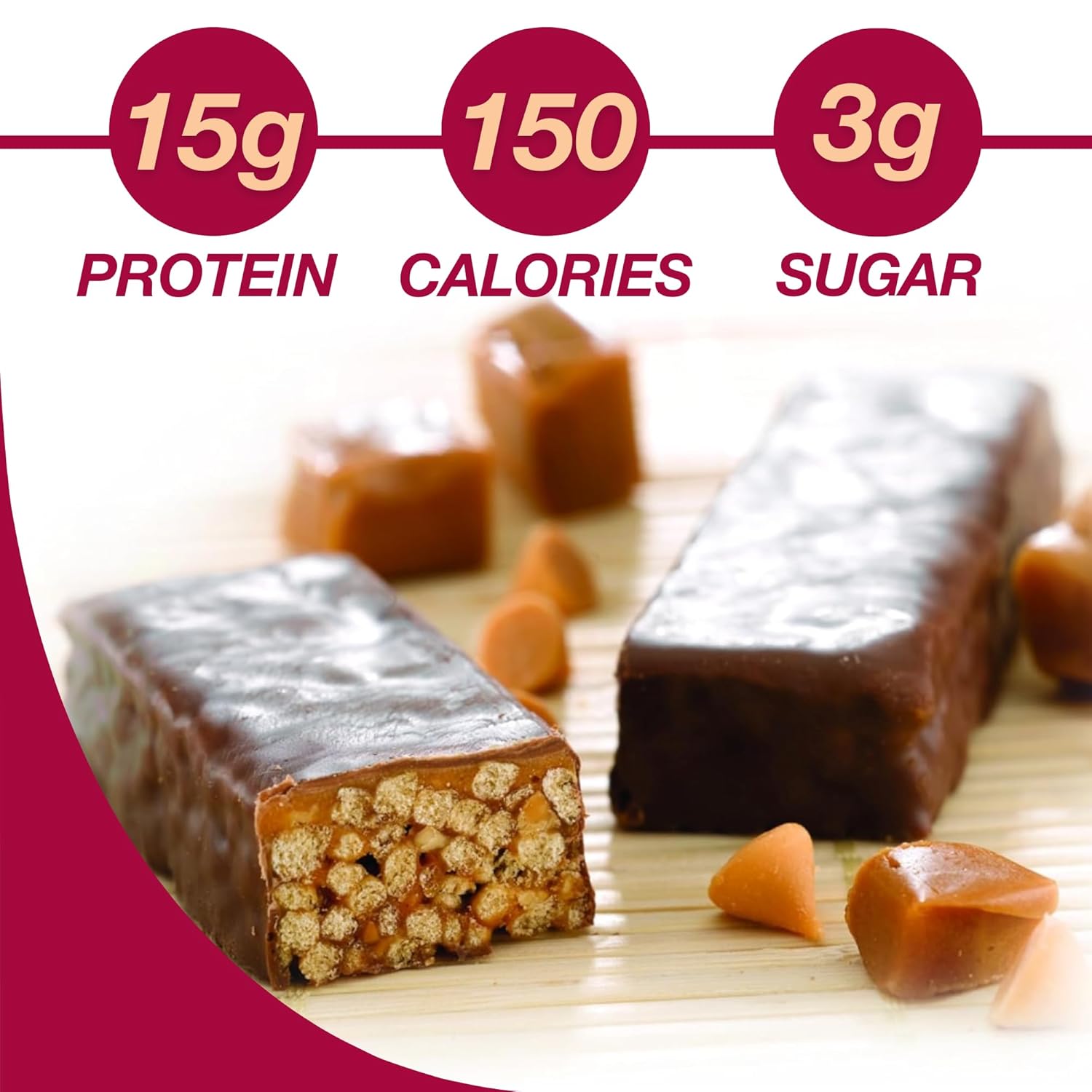High Protein ProtiDIET Peanut Butter & Smooth Caramel Crisp Bars - Gluten-Free & GMO-Free Meal Replacement Snacks for Adults - 7 Bars