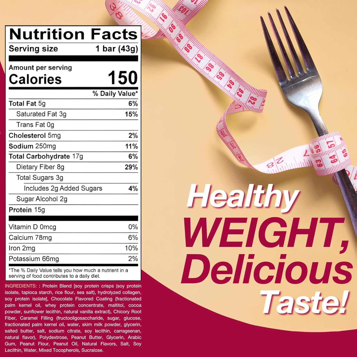 High Protein ProtiDIET Peanut Butter & Smooth Caramel Crisp Bars - Gluten-Free & GMO-Free Meal Replacement Snacks for Adults - 7 Bars