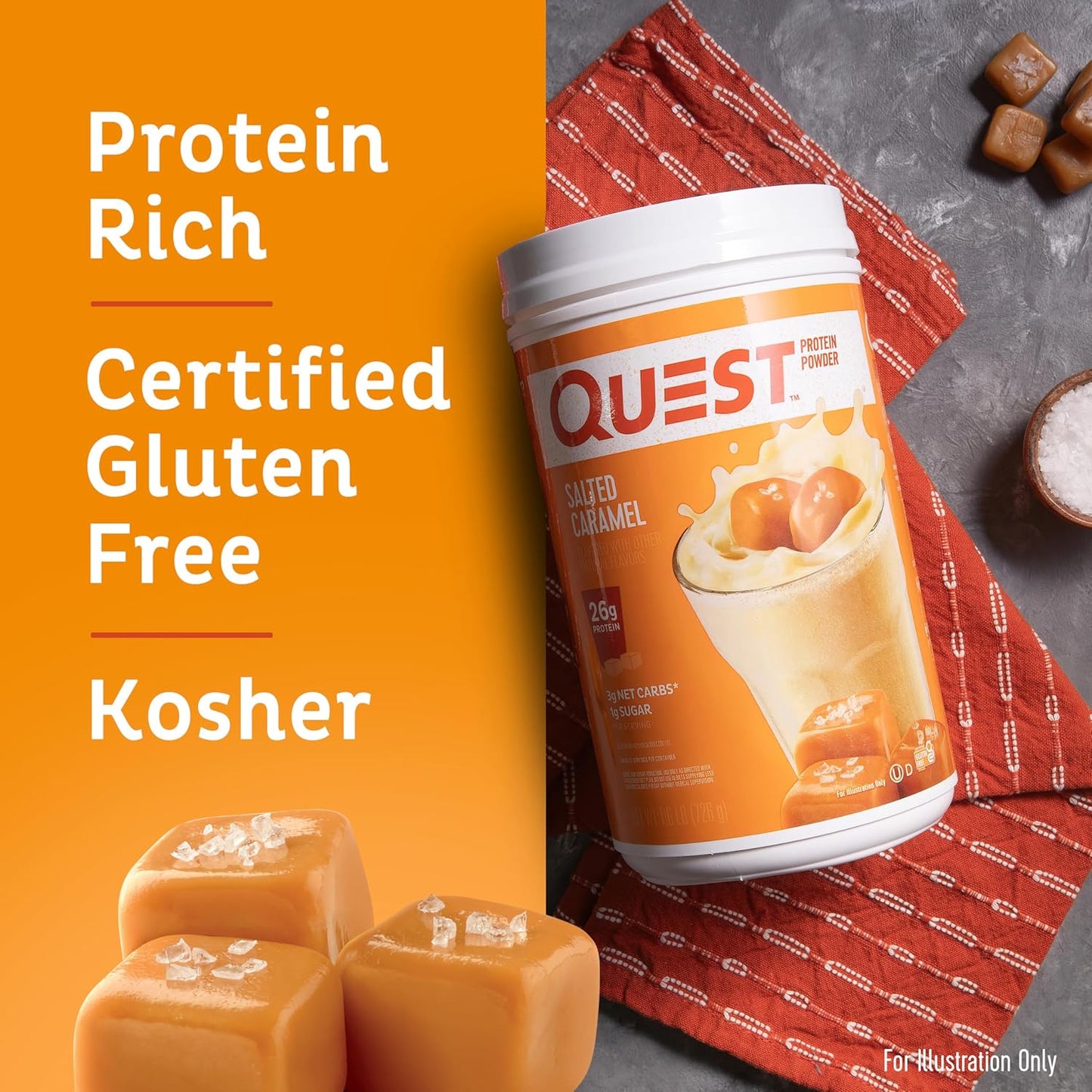High Protein Salted Caramel Powder - Low Sugar, Gluten Free, 24 Servings