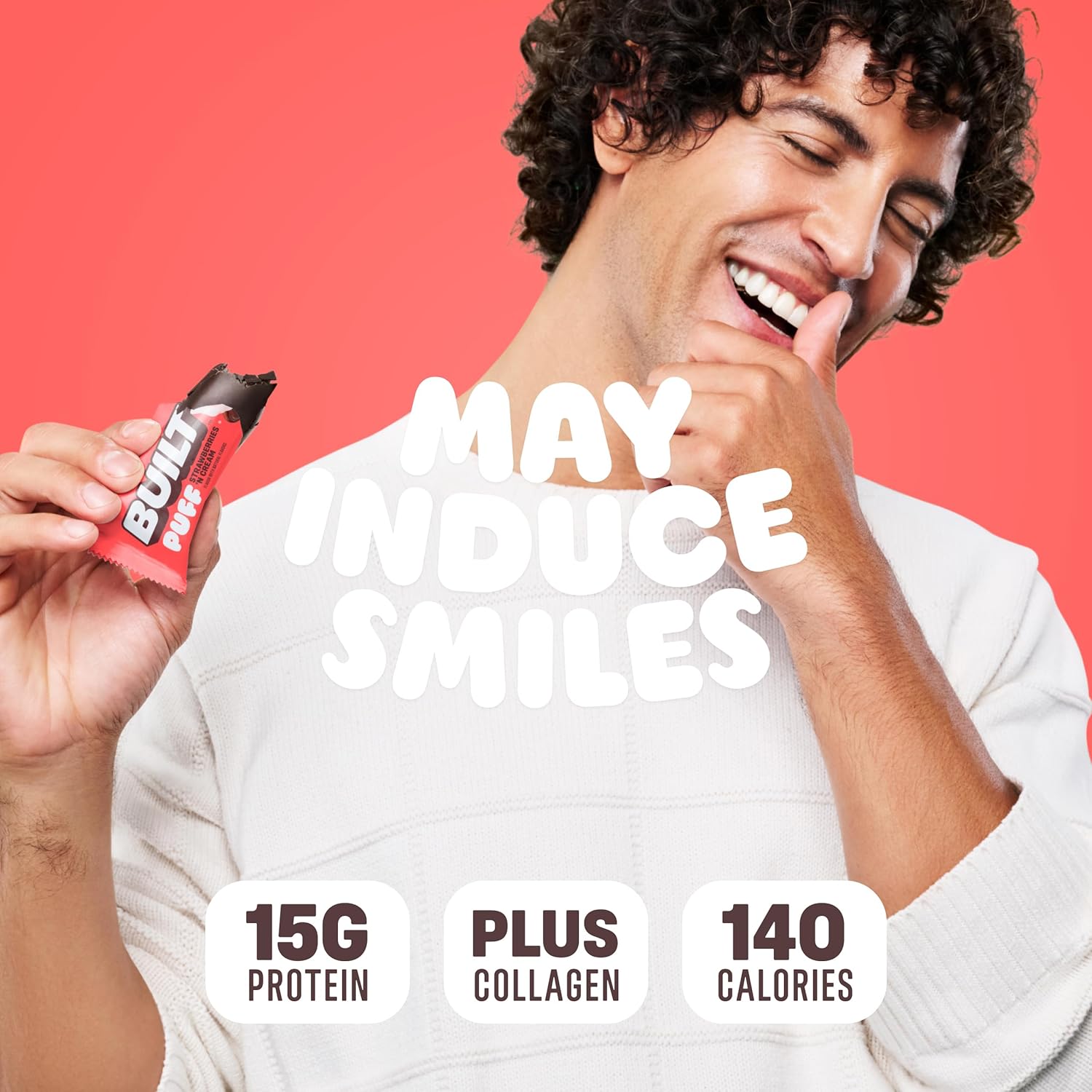 High Protein Strawberries 'N Cream Puffs Bars - 15g Protein Snacks with 140 Calories, Built Bar BUILT Puffs, On-The-Go, 8g Sugar, Collagen, Gluten Free - 12 Count