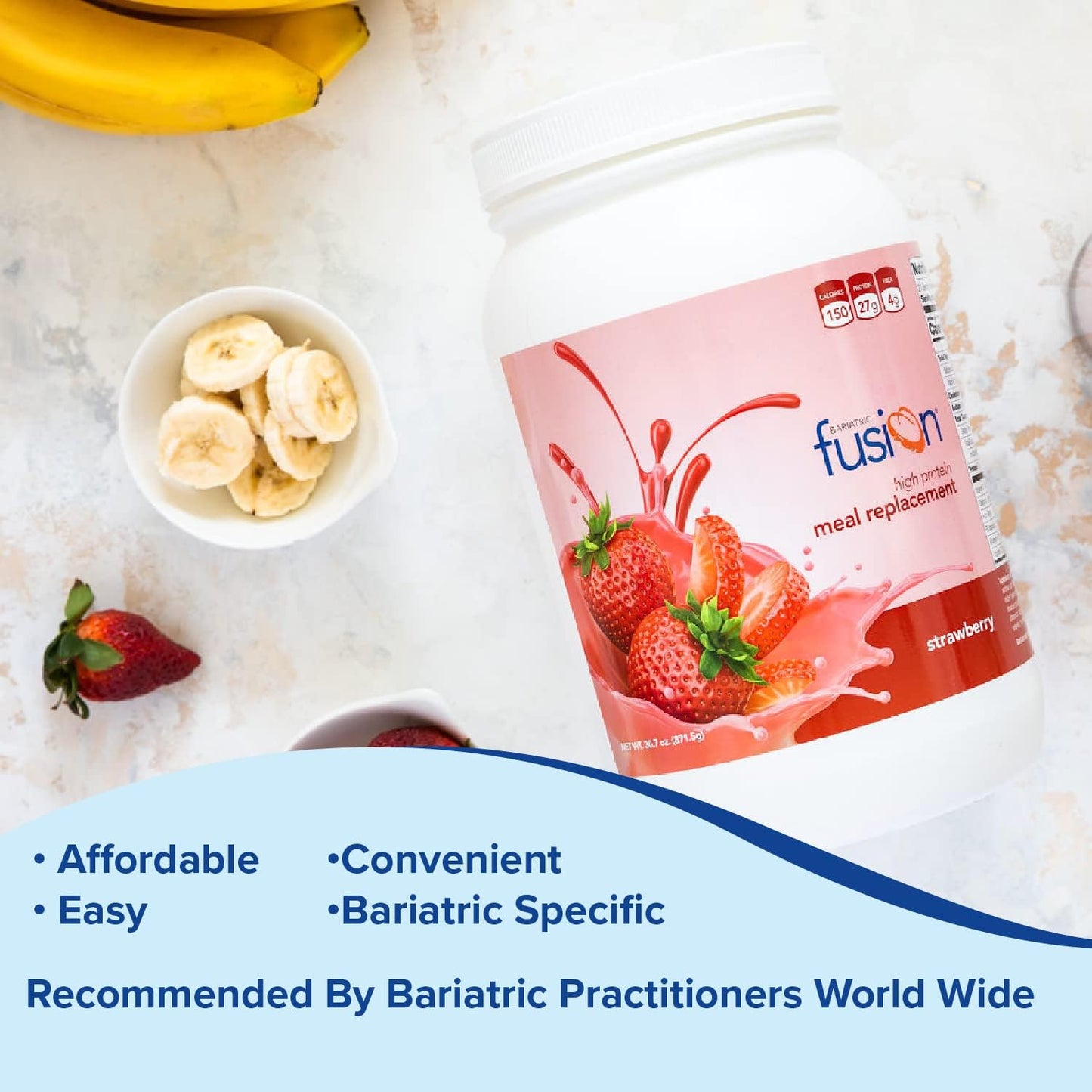 High-Protein Strawberry Meal Replacement Powder for Bariatric Surgery Patients - 27g Protein, 21 Servings, No Gluten, Aspartame, or Sugar