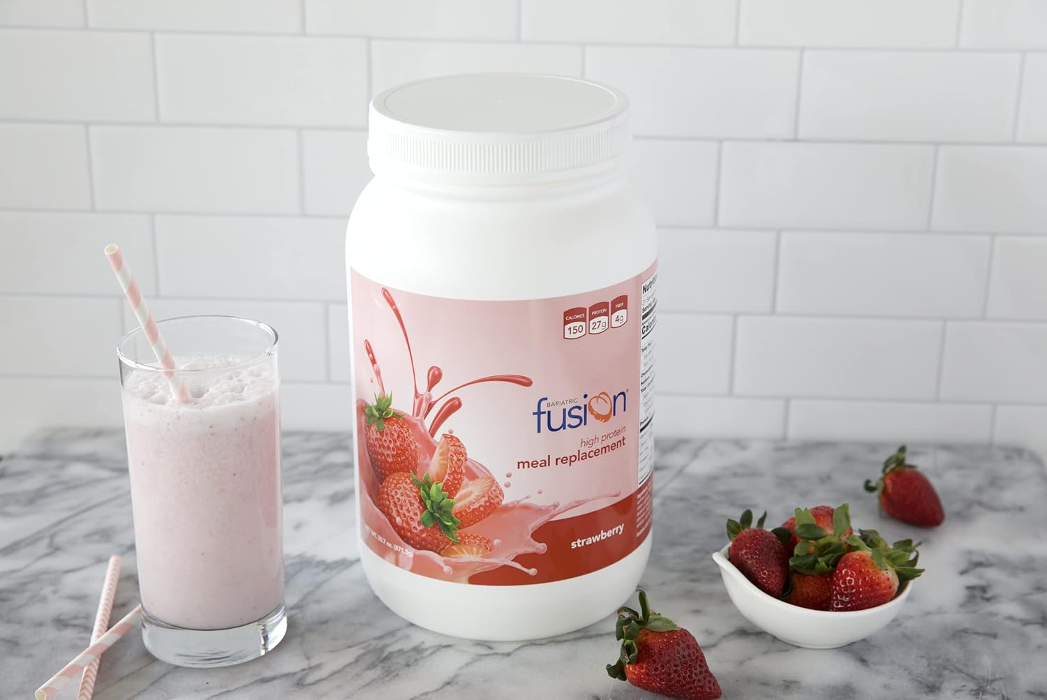 High-Protein Strawberry Meal Replacement Powder for Bariatric Surgery Patients - 27g Protein, 21 Servings, No Gluten, Aspartame, or Sugar