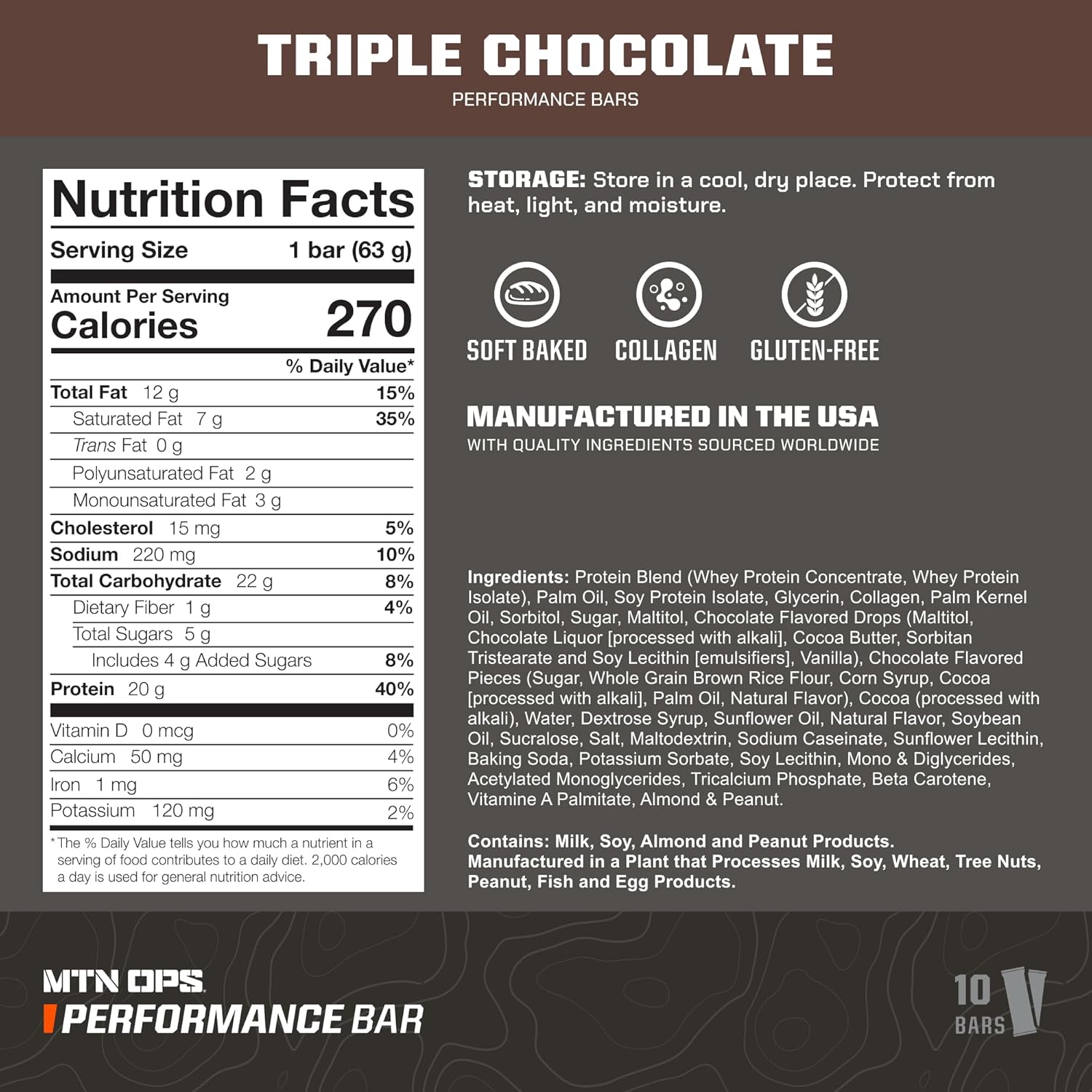High Protein Triple Chocolate Mudslide Bars with Whey Isolate, Whey Concentrate, and Collagen - 10 Count, Low Sugar, Gluten Free