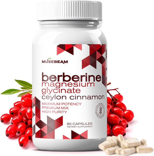 High Purity 1800mg Berberine HCL Magnesium Glycinate Capsules with Ceylon Cinnamon - Vegan Non-GMO Gluten-Free Supplement for Men and Women