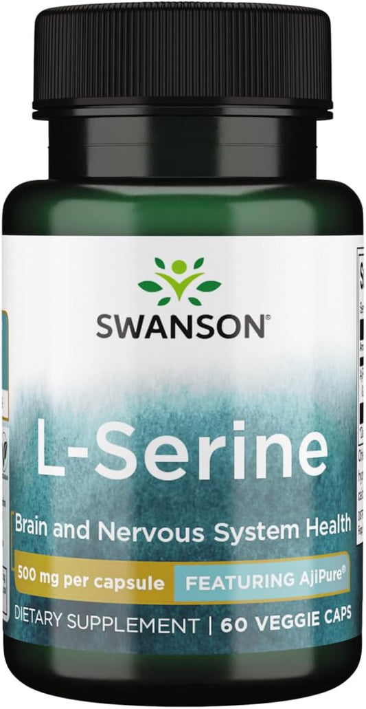 High Purity Ajipure L-Serine Amino Acid Supplement 500mg for Brain Health - Pharmaceutical Grade, 60 Veggie Capsules