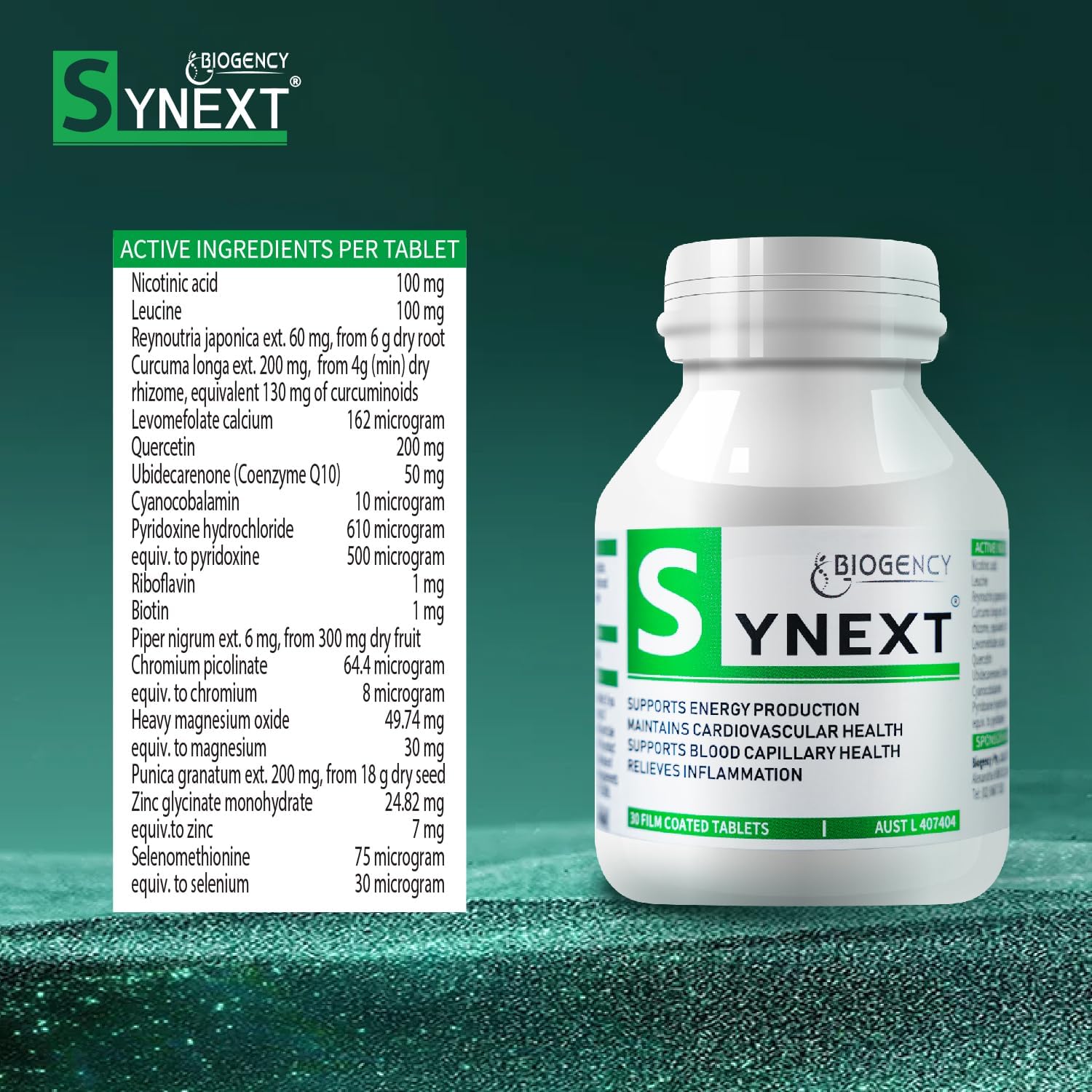 High Purity Biogency Synext NMN Supplement 2 Pack - NAD+ Supplement with Liposomal NR Resveratrol Quercetin - Anti-Aging, Energy, Focus - 30 Tabs