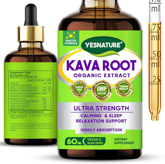 High Purity Kava Kava Root Extract Drops for Calmness and Sleep - Vegan and Non-GMO