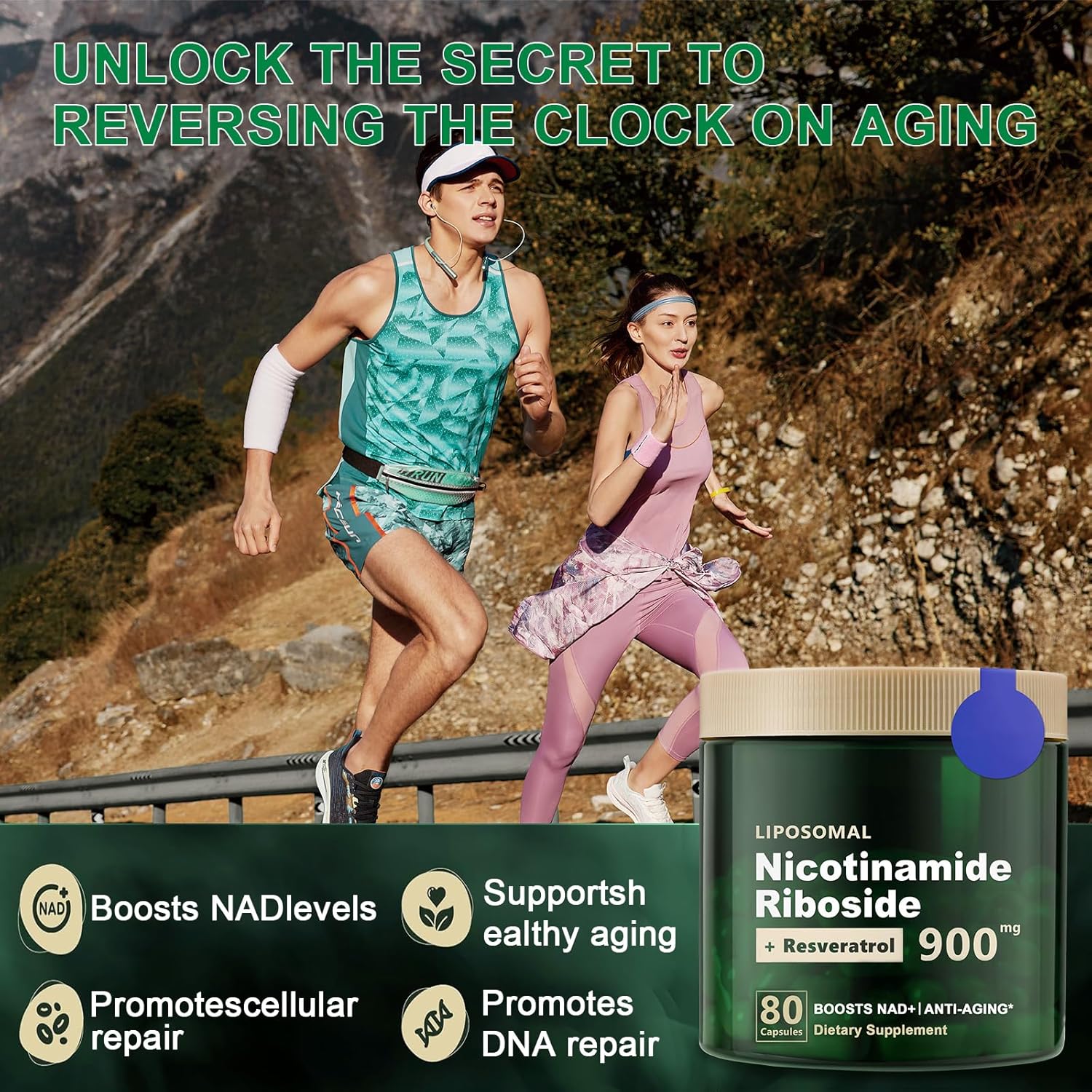 High Purity Liposomal NAD+ Supplement with Nicotinamide Riboside, Resveratrol, and Quercetin for Energy and Focus - 80 Capsules