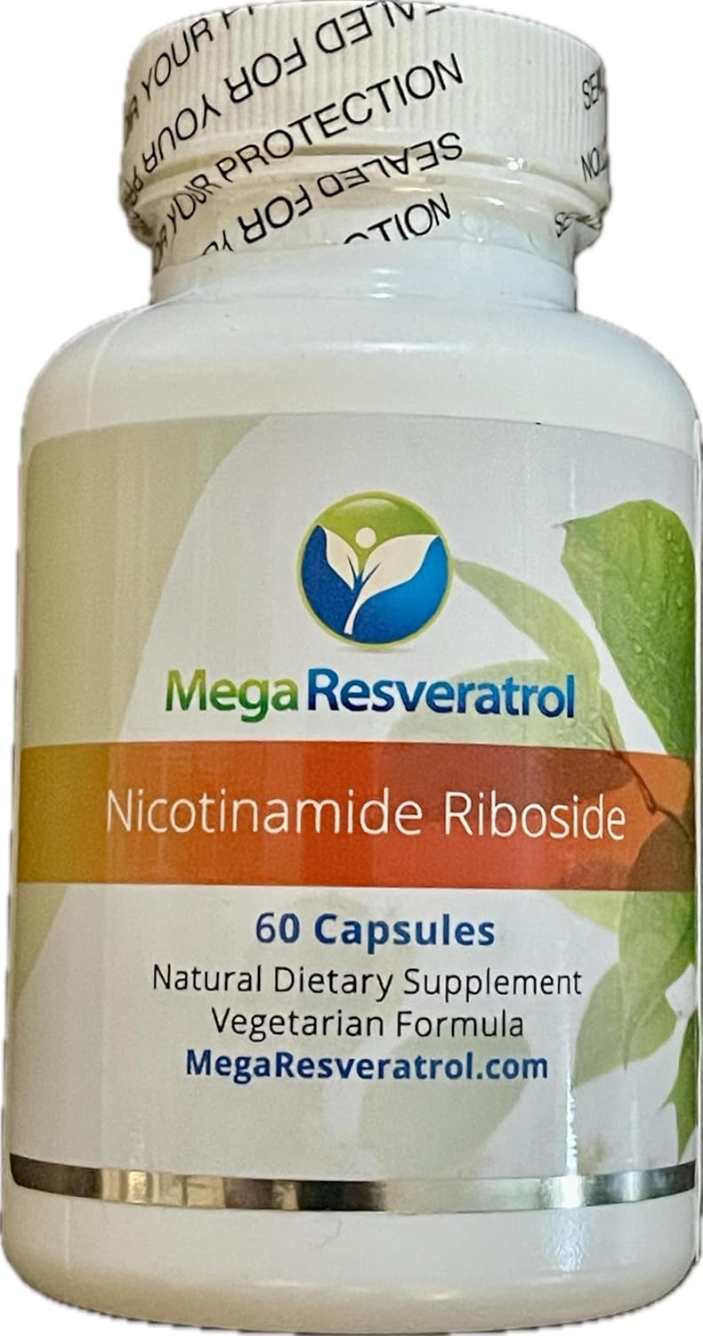 High Purity Mega Resveratrol Nicotinamide Riboside (NR) Capsules - 60 Count, 250mg per Capsule, Vegan and Non-GMO-Friendly