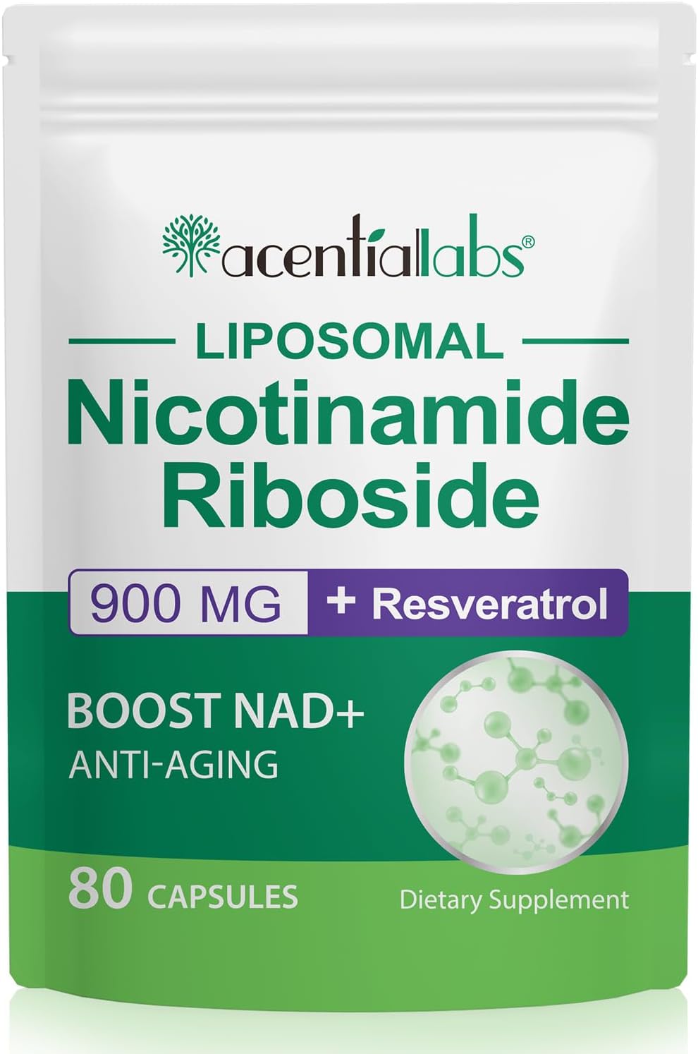 High Purity NAD Plus Supplement Capsules with Resveratrol & Quercetin - 900MG Liposomal Nicotinamide Riboside for Anti-Aging & Energy Boost - 80 Count