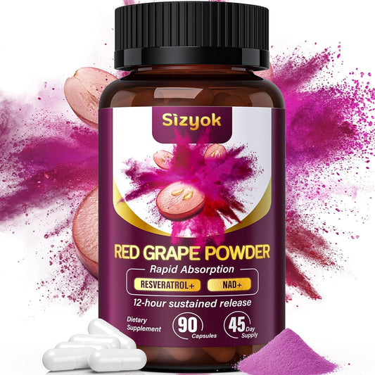 High Purity Piceid Resveratrol & NAD+ Cell Regenerator Supplement for Heart Health, Blood Flow, and Energy Production - Red Grape Powder, 45 Days Supply