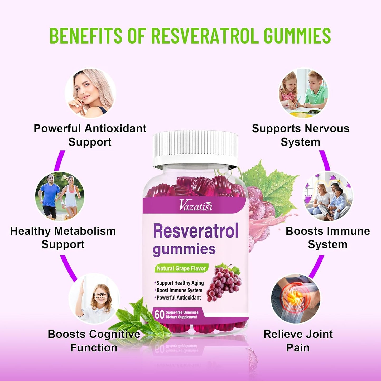 High Purity Resveratrol Gummies with Quercetin and Coq10 - Antioxidant and Anti-Aging Supplement for Joints - 60 Gummies