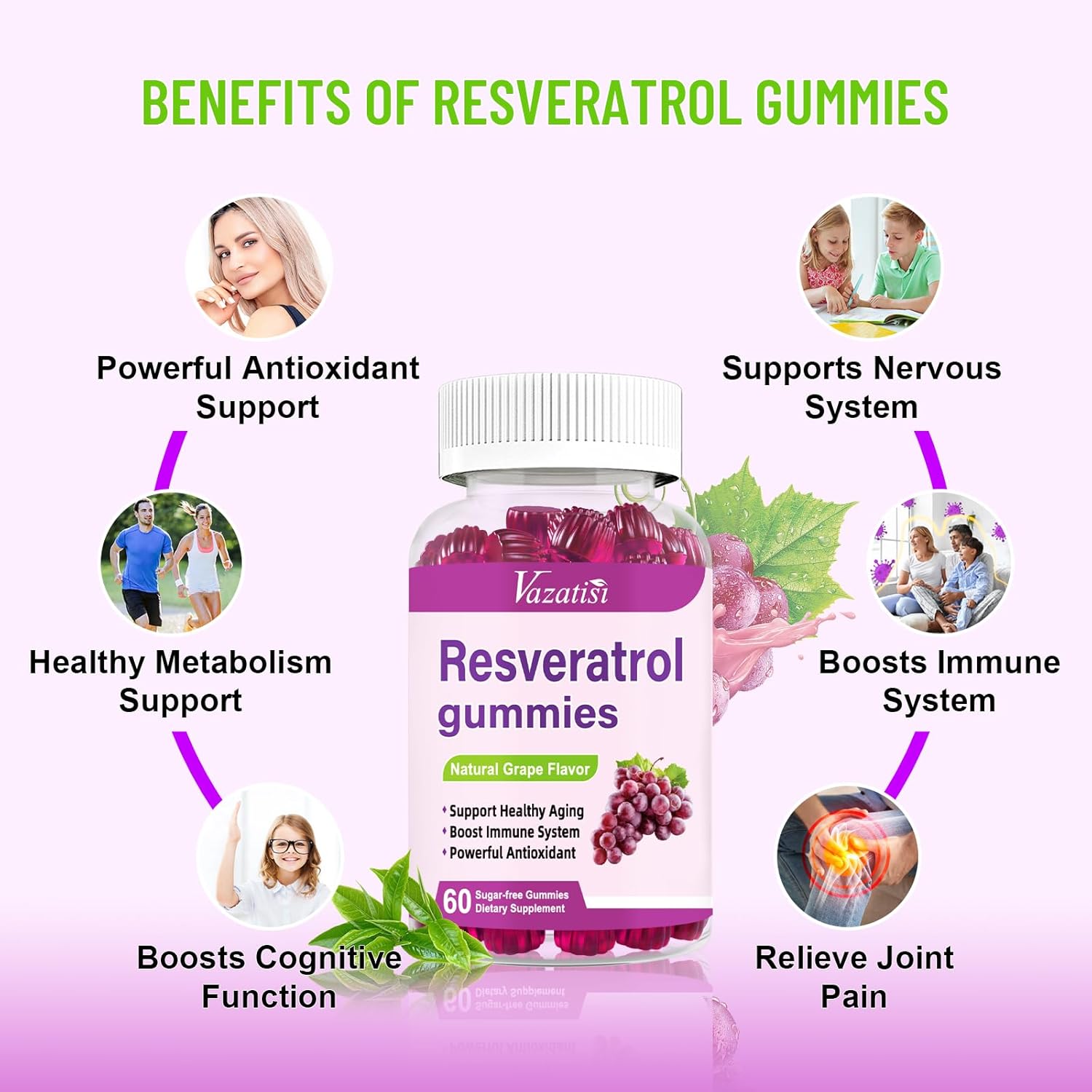 High Purity Resveratrol Gummies with Quercetin and Coq10 - Antioxidant and Anti-Aging Supplement for Joints - 60 Gummies