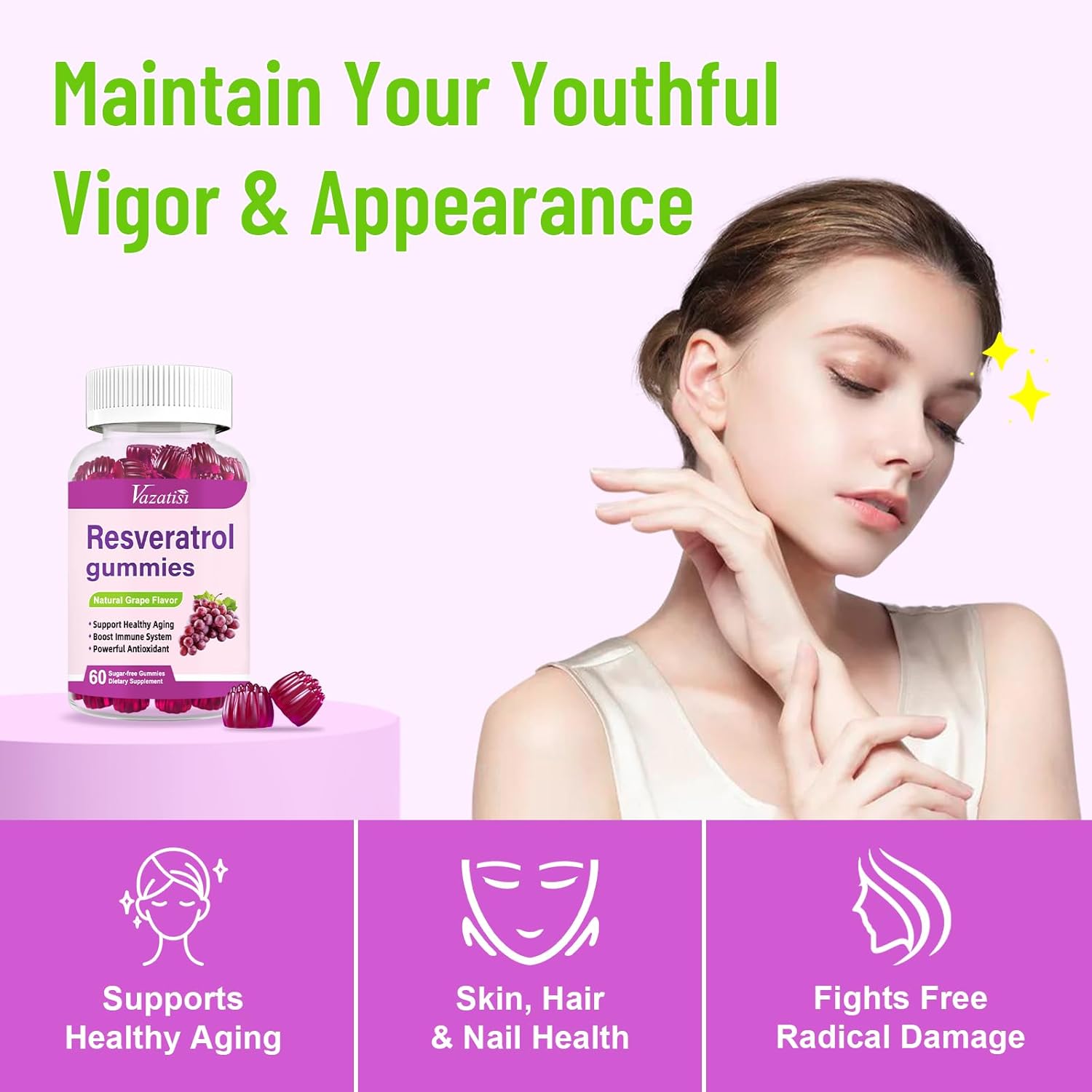 High Purity Resveratrol Gummies with Quercetin and Coq10 - Antioxidant and Anti-Aging Supplement for Joints - 60 Gummies