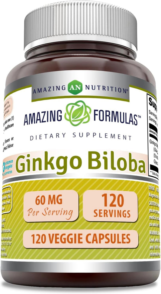 High-Quality 120mg Ginkgo Biloba Supplement - 120 Capsules | Standardized to 24% Ginkgo Flavone Glycosides | Non-GMO & Gluten Free | USA Made