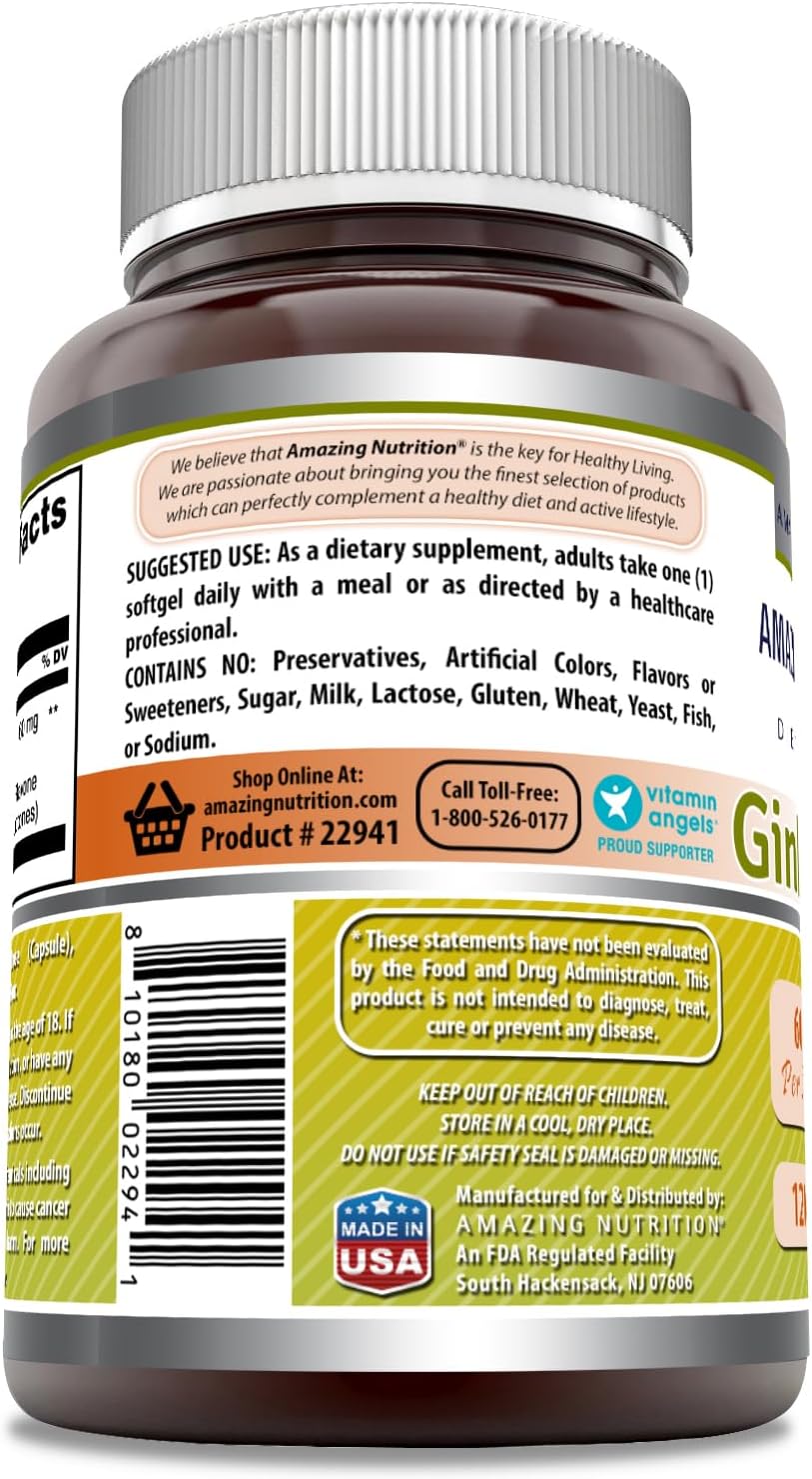 High-Quality 120mg Ginkgo Biloba Supplement - 120 Capsules | Standardized to 24% Ginkgo Flavone Glycosides | Non-GMO & Gluten Free | USA Made