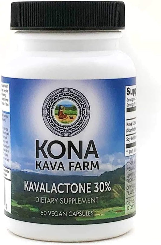 High-Quality 30% Kavalactone Kava Extract Capsules from Kona Kava Farm - 60 Capsules