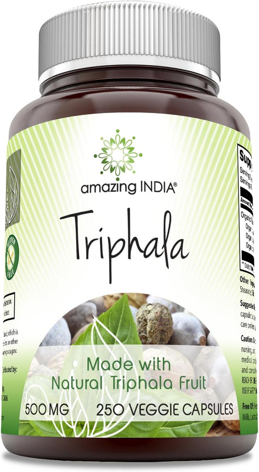 High-Quality 500mg Triphala Veggie Capsules from India | Non-GMO & Gluten-Free | Ideal for Vegetarians | 250 Count Pack