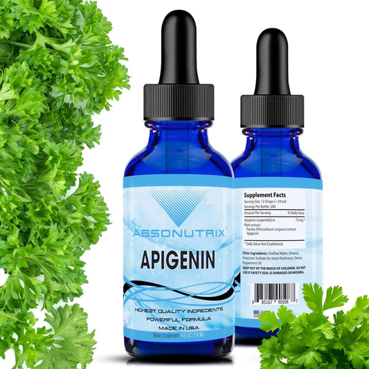 High-Quality Absonutrix Apigenin Drops - 75mg per Serving, 4oz Bottle, 200 Servings - USA Made, Quick Absorption, Non-GMO - GMP Certified, Cruelty-Free