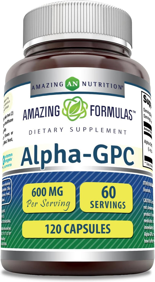 High-Quality Alpha GPC Supplement | 600mg Per Serving | 120 Capsules | Non-GMO | Gluten Free | Made in USA by Amazing Nutrition