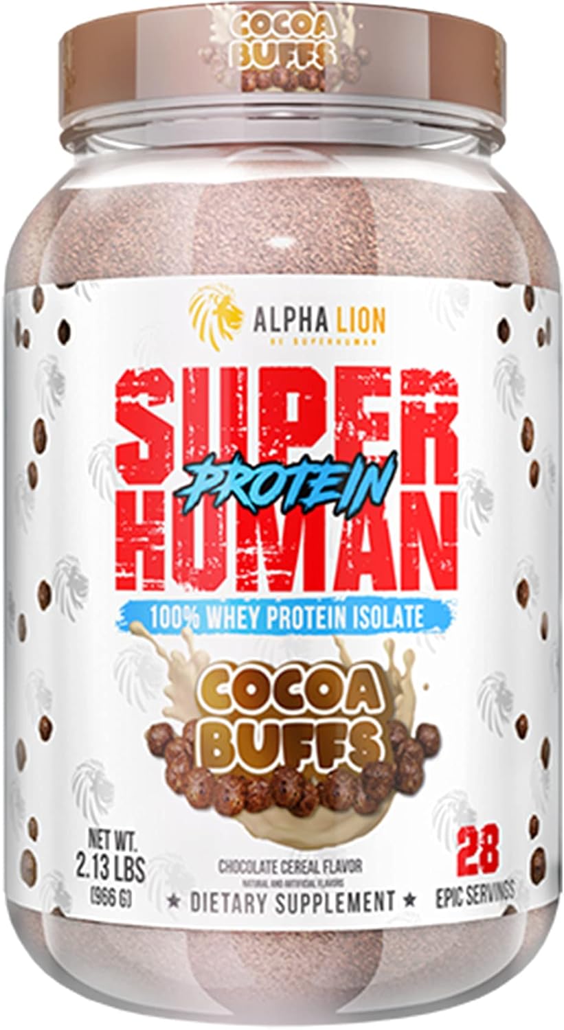 High-Quality ALPHA LION Superhuman Whey Protein Isolate Powder for Muscle Recovery & Growth, Low Carb, Low Sugar, Great Taste (28 Servings, Cocoa Buffs)