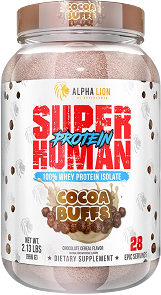 High-Quality ALPHA LION Superhuman Whey Protein Isolate Powder for Muscle Recovery & Growth, Low Carb, Low Sugar, Great Taste (28 Servings, Cocoa Buffs)