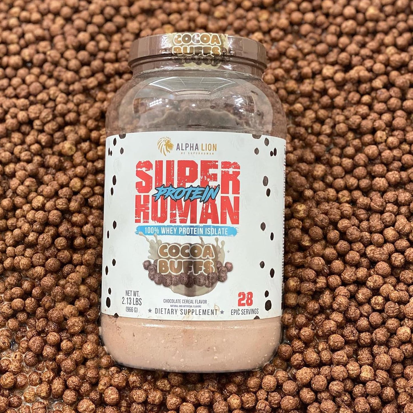 High-Quality ALPHA LION Superhuman Whey Protein Isolate Powder for Muscle Recovery & Growth, Low Carb, Low Sugar, Great Taste (28 Servings, Cocoa Buffs)