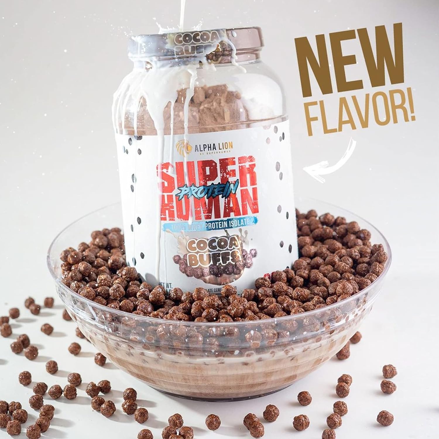 High-Quality ALPHA LION Superhuman Whey Protein Isolate Powder for Muscle Recovery & Growth, Low Carb, Low Sugar, Great Taste (28 Servings, Cocoa Buffs)