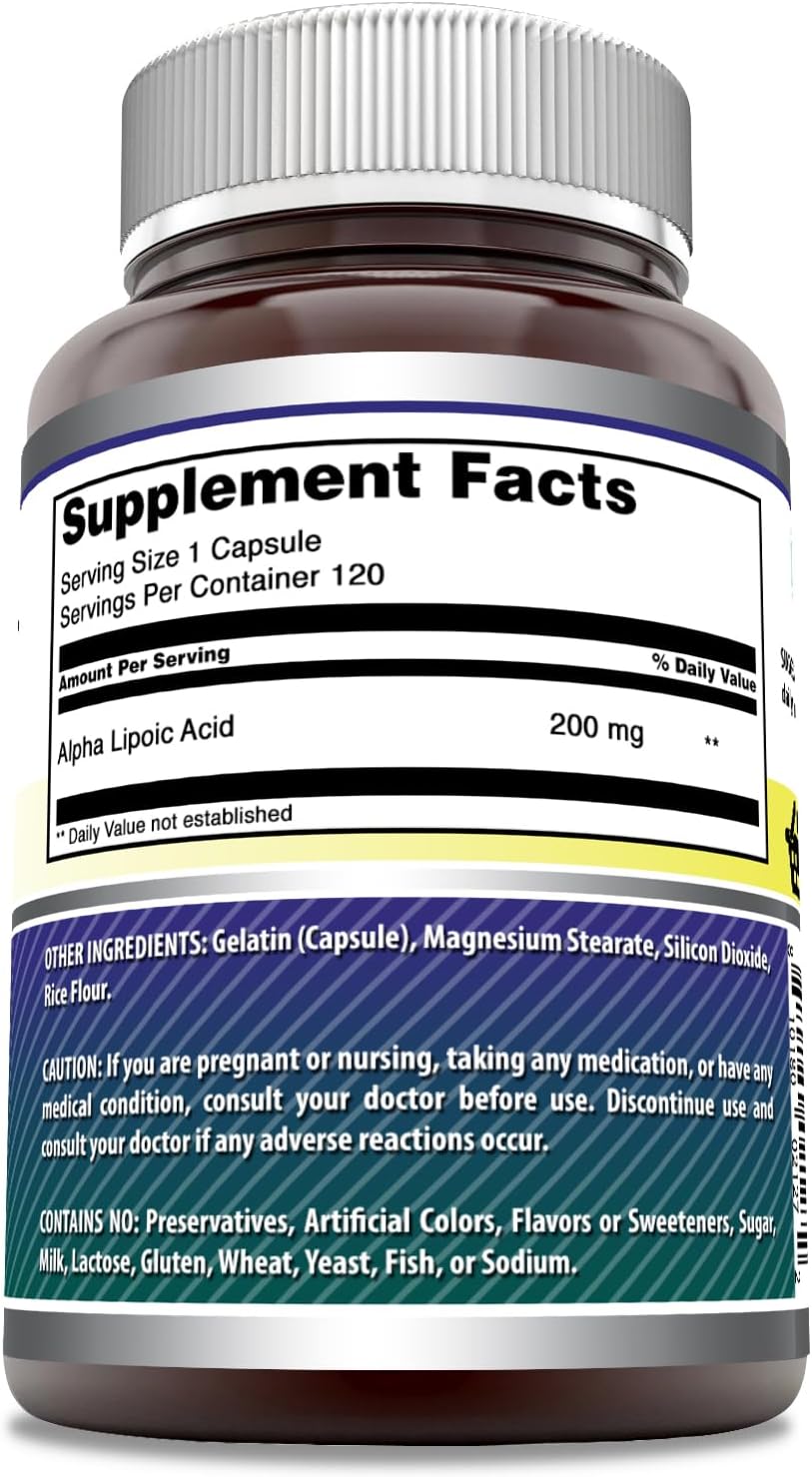High Quality Alpha Lipoic Acid 200mg Capsules | Non-GMO & Gluten-Free | Made in USA | Amazing Nutrition (1 Pack, 120 Count)