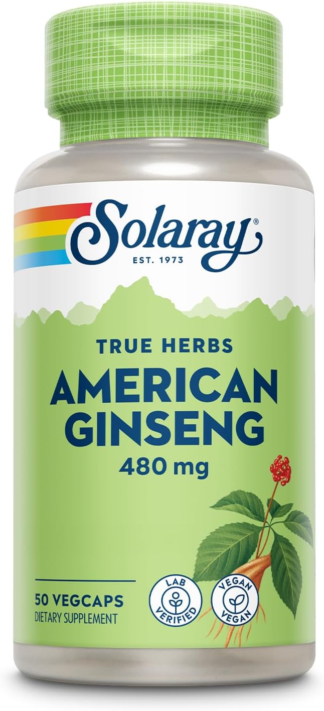 High-Quality American Ginseng Supplement for Stress Relief, Energy, and Endurance - 50 VegCaps by SOLARAY