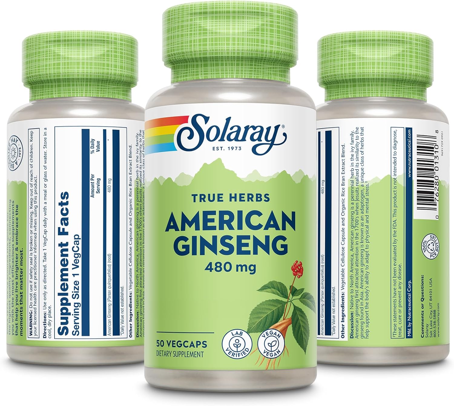 High-Quality American Ginseng Supplement for Stress Relief, Energy, and Endurance - 50 VegCaps by SOLARAY