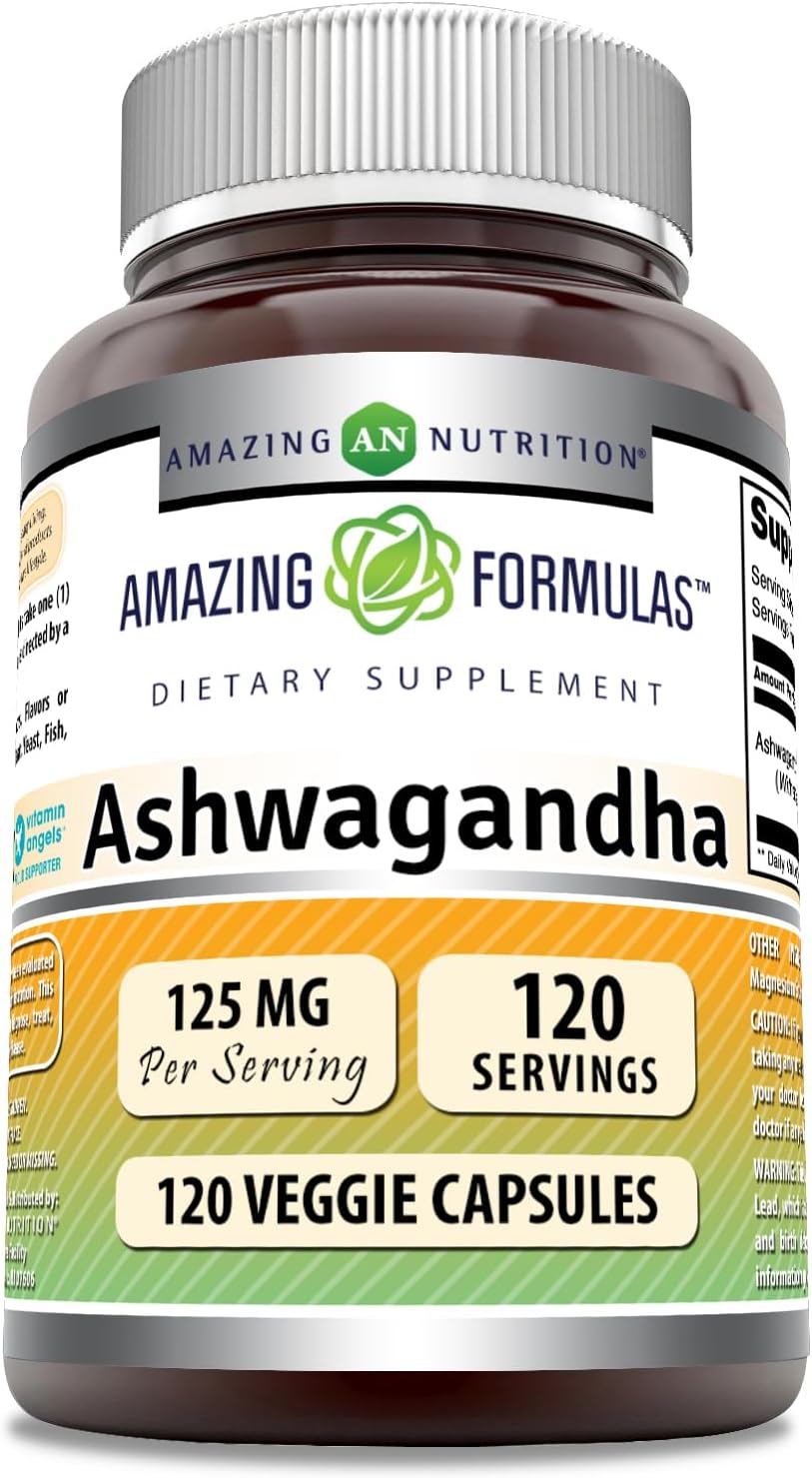 High-Quality Ashwagandha Extract Supplement | 125 Mg Per Serving | Veggie Capsules | Non-GMO & Gluten Free | Made in USA | 1 Pack, 120 Count