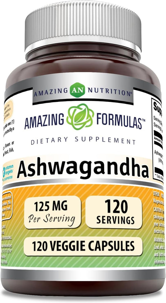 High-Quality Ashwagandha Extract Supplement | 125 Mg Per Serving | Veggie Capsules | Non-GMO & Gluten Free | Made in USA | 1 Pack, 120 Count