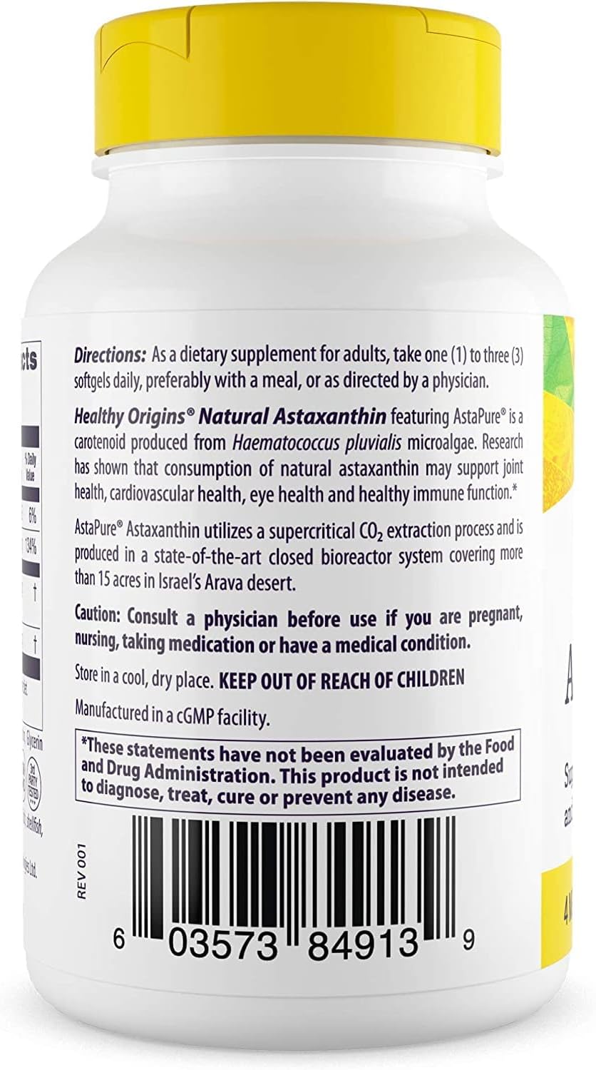 High-Quality Astaxanthin (AstaPure) Softgels - 4 mg, 60 Count - Supports Overall Health and Well-Being
