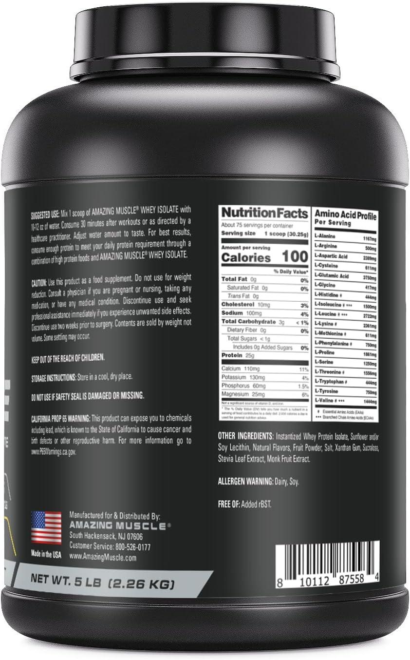 High-Quality Banana Whey Protein Isolate Powder | 25g Protein Per Serving | 100% Whey Isolate | Zero Fat | Made in USA | 5lb