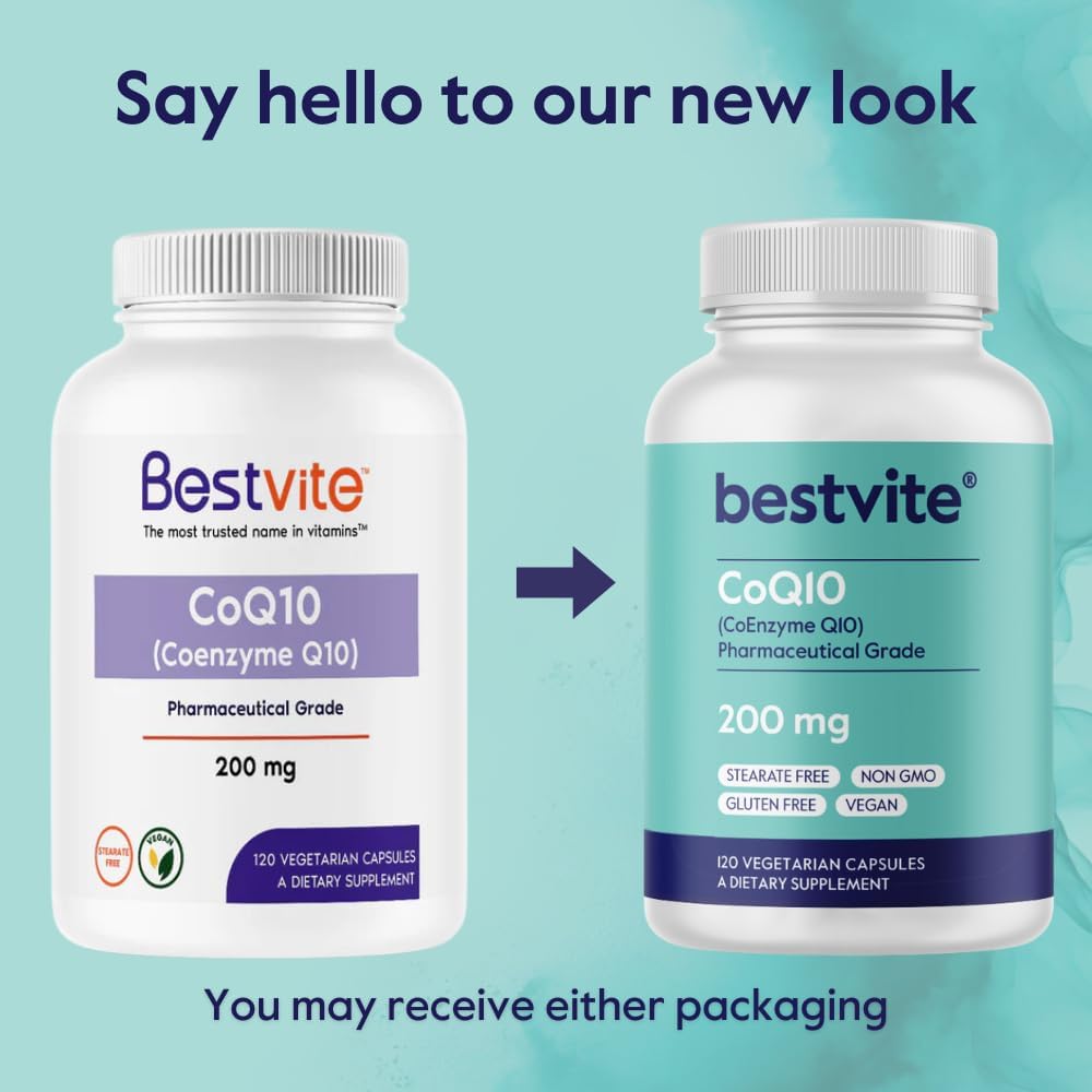 High Quality BESTVITE CoQ10 200mg Capsules - 120 Vegetarian, Fermented, Vegan, Gluten Free, Non GMO Formula
