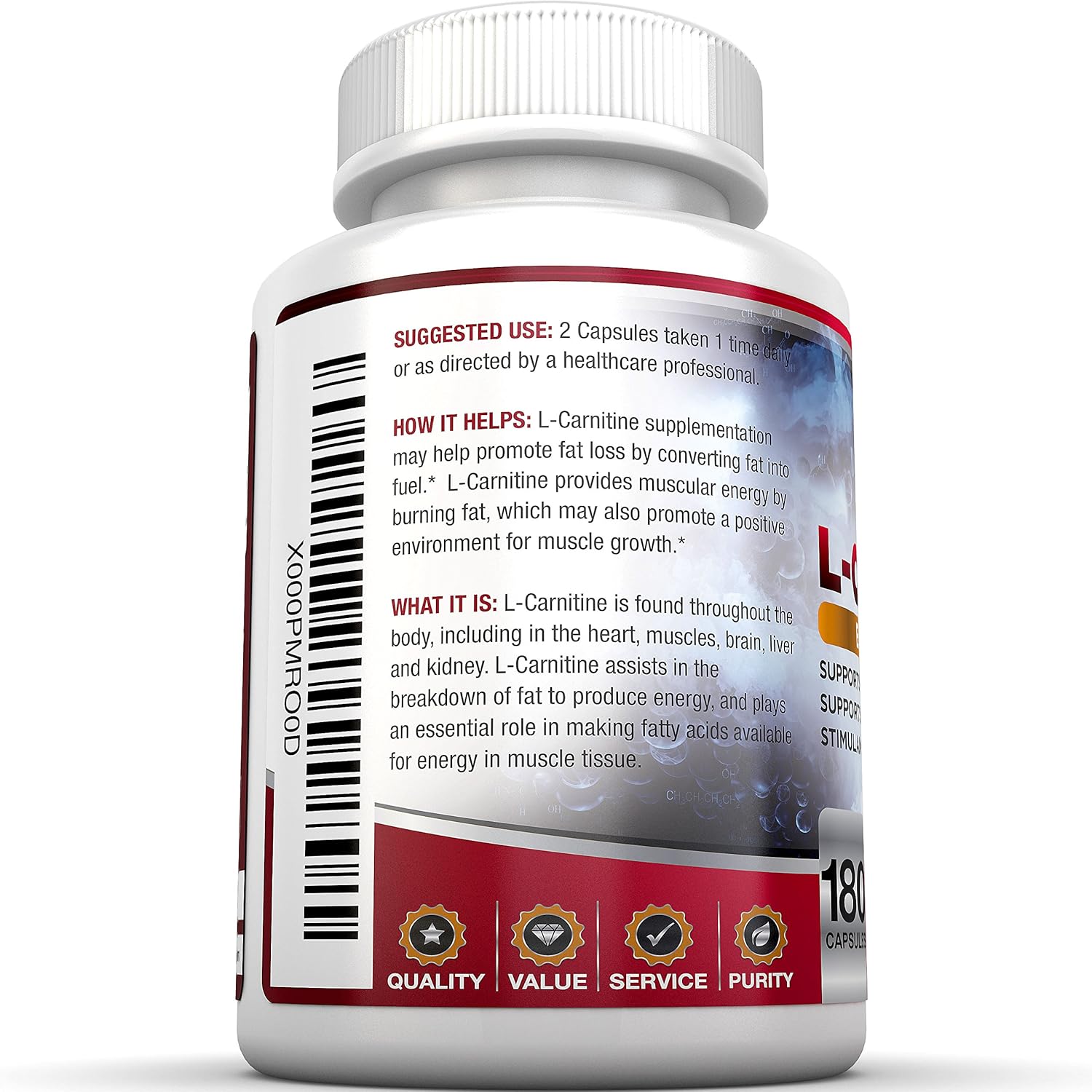 High Quality BRI L-Carnitine 1000mg - Metabolism Booster & Heart Health Support - 180 Veg Capsules