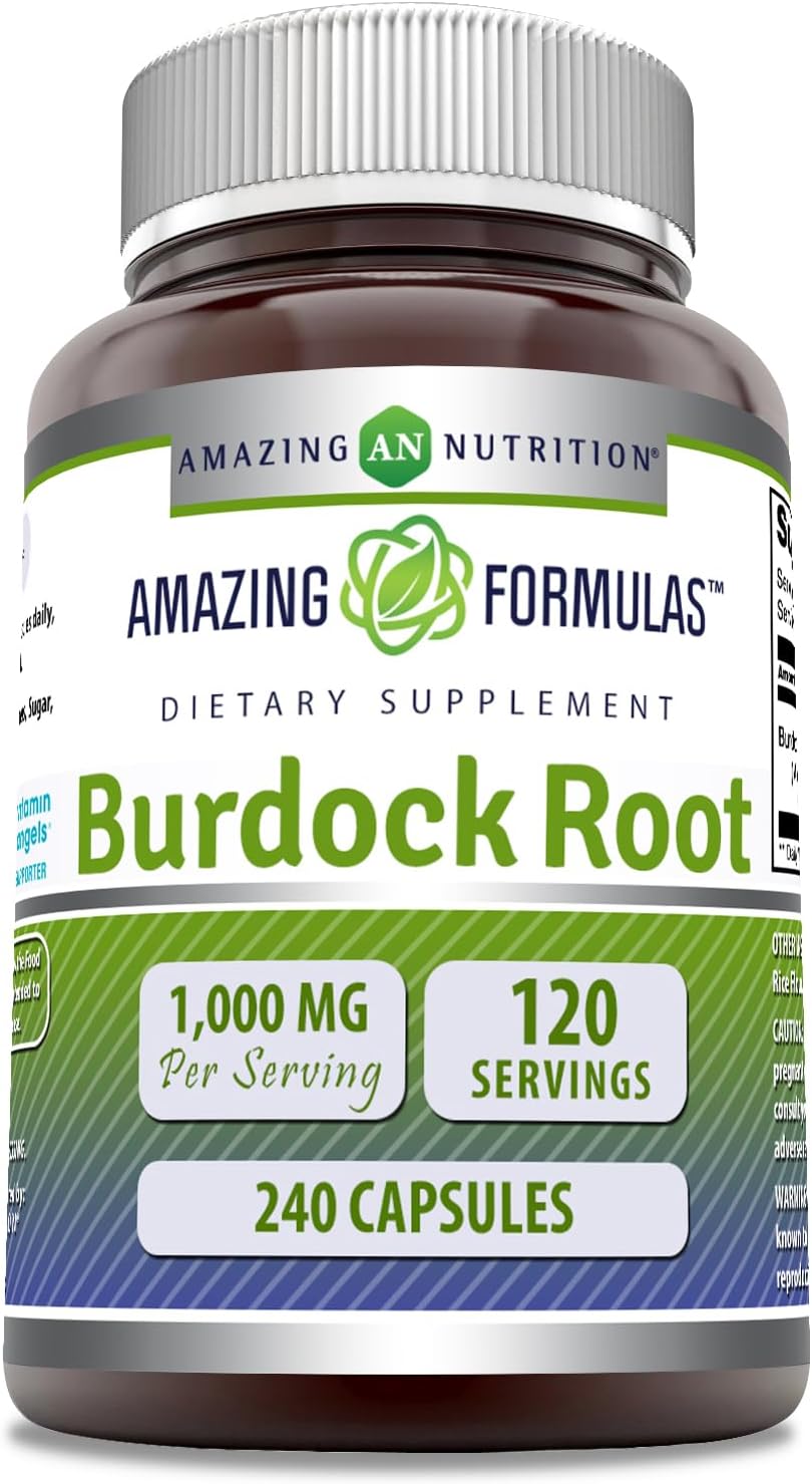 High-Quality Burdock Root Supplement | 1000 Mg per Serving | 240 Capsules | Non-GMO | Gluten-Free | USA-Made