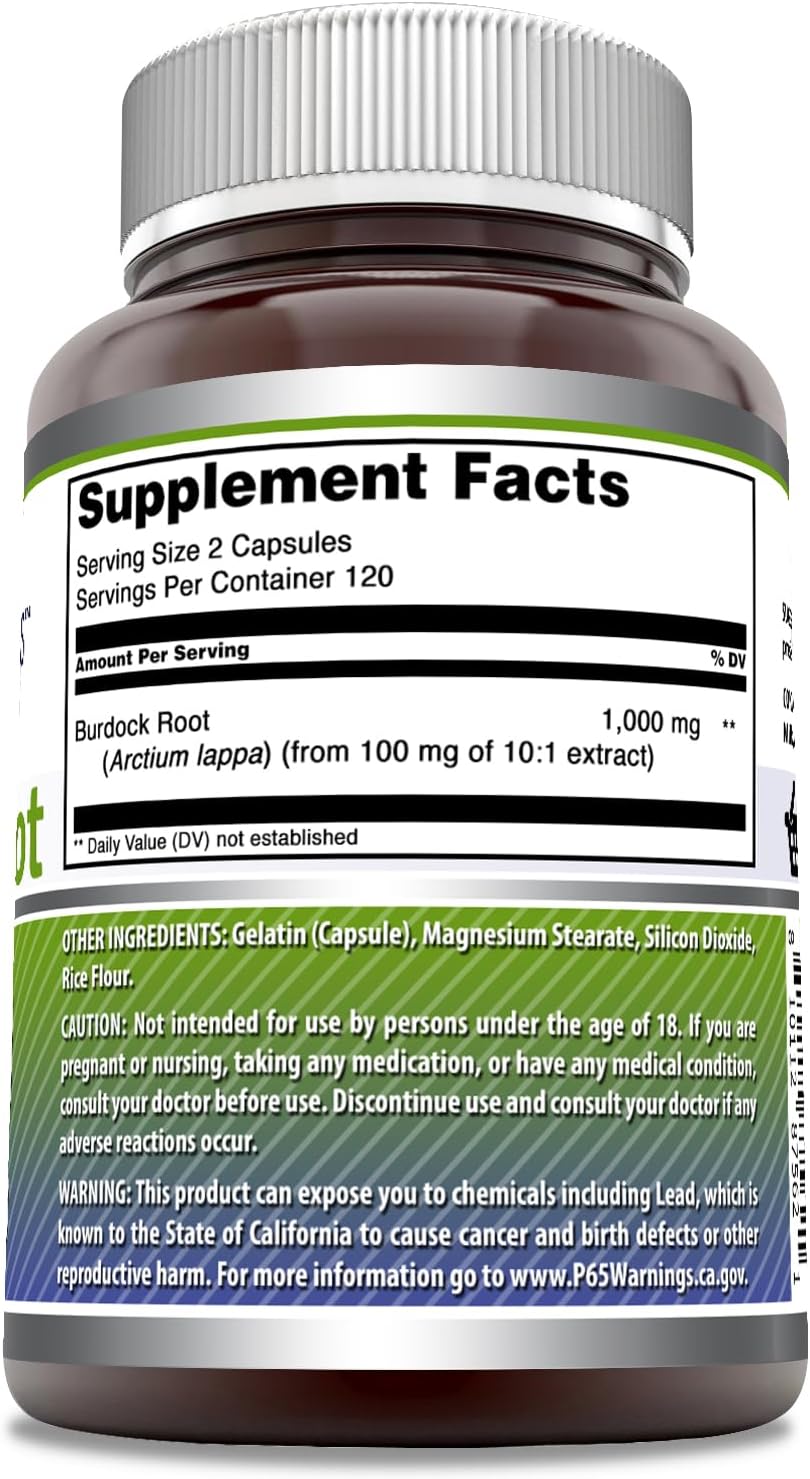 High-Quality Burdock Root Supplement | 1000 Mg per Serving | 240 Capsules | Non-GMO | Gluten-Free | USA-Made