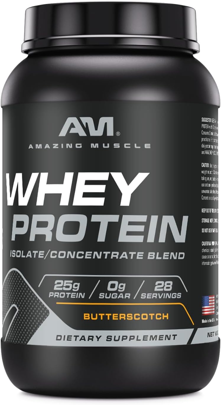 High-Quality Butterscotch Whey Protein Isolate & Concentrate Supplement | 25g per Serving | 2lb (0.90kg) | Non-GMO & Gluten-Free by Amazing Nutrition